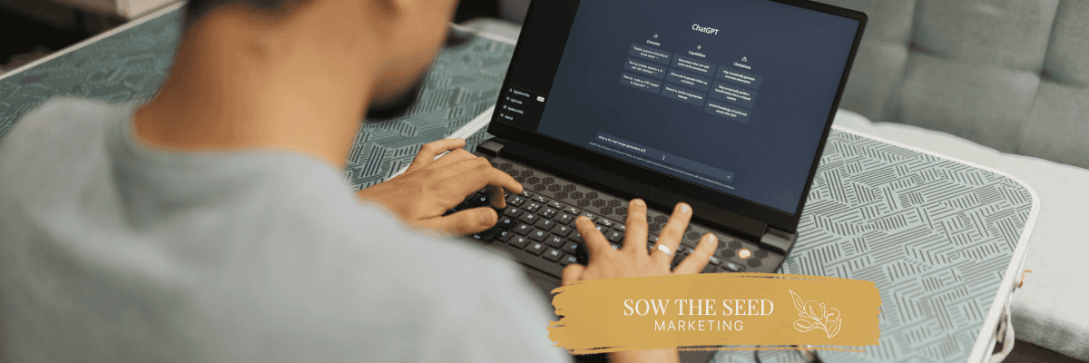 Person using ChatGPT on a laptop, representing AI search optimisation services from Sow The Seed Marketing